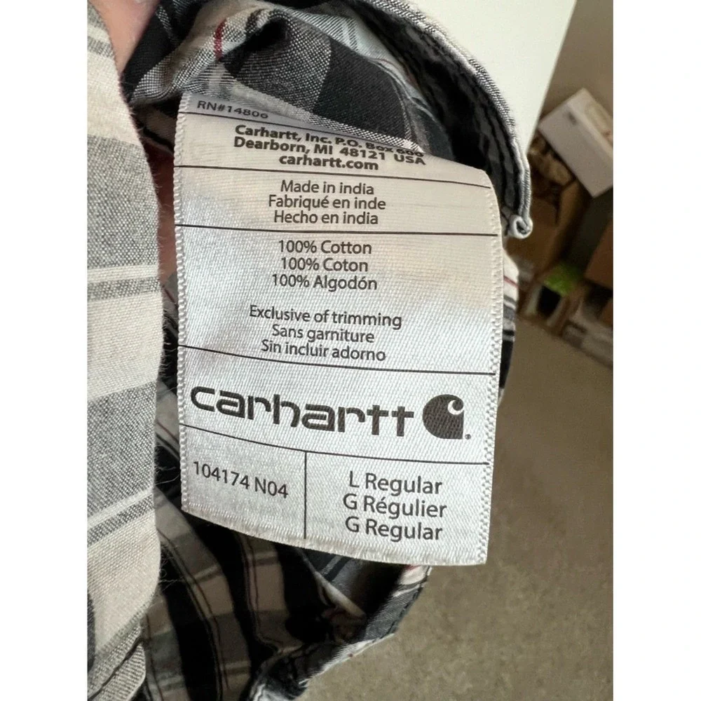 Carhartt Black & White Plaid Short-Sleeve Button-Down Shirt‎ Size L